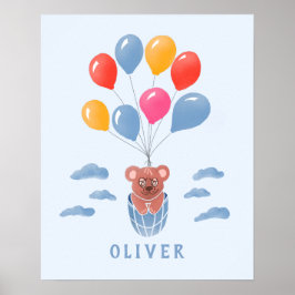 Cute Nalle Blue Balloons Boy Namn Poster