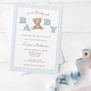 Cute Nalle Blue Boy Baby-dusch Inbjudningar