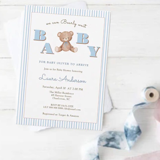 Cute Nalle Blue Boy Baby-dusch Inbjudningar (Skapare uppladdad)