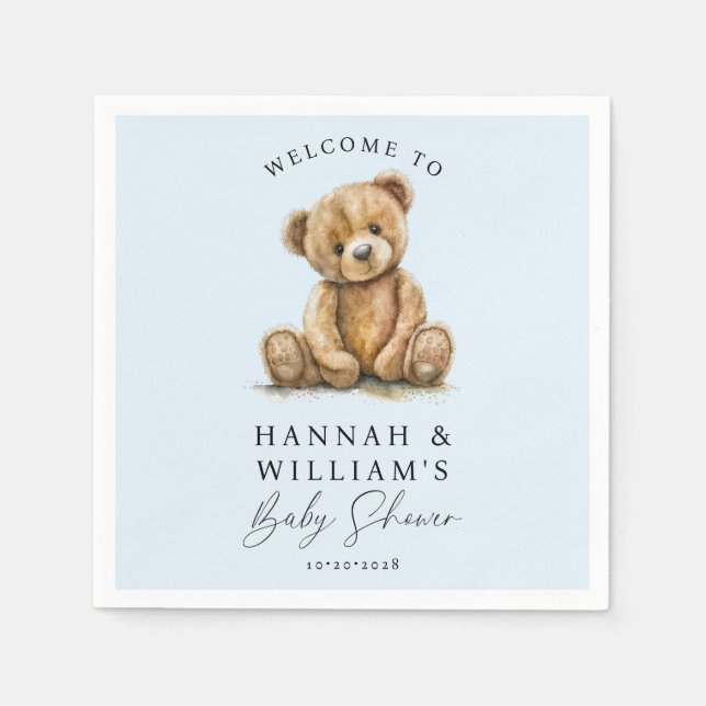 Cute Nalle Blue Boy Baby Shower Pappersservett (Framsidan)