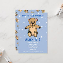 Cute Nalle Blue Boy Birthday Inbjudningar