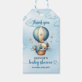 Cute nalle Blue Brown luftballong Presentetikett