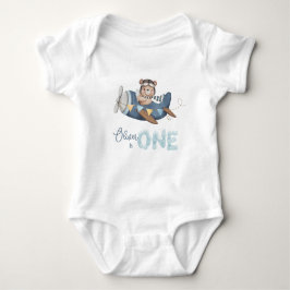 Cute Nalle Blue Flygplan One 1st Birthday Outfit T Shirt