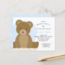 Cute Nalle Blue Heart Boy Shower Inbjudan