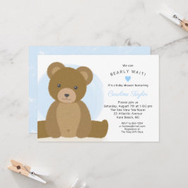 Cute Nalle Blue Heart Boy Shower Inbjudningar