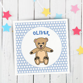 Cute Nalle Blue Kids Namn Födelsedagsfest Pappersservett
