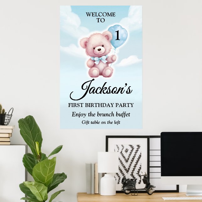 Cute Nalle Boy Birthday Poster (Hemmakontoret)