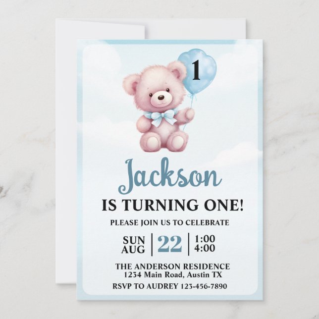 Cute Nalle Boy Födelsedagsfest Inbjudningar (Framsida)