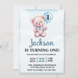 Cute Nalle Boy Födelsedagsfest Inbjudningar