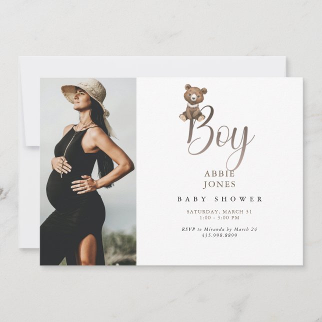 Cute Nalle Boy Photo Baby Shower Inbjudningar (Framsida)