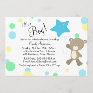 Cute Nalle Boy Shower Inbjudningar