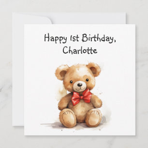 Cute nalle card med 1:a födelsedag-dikt, kort