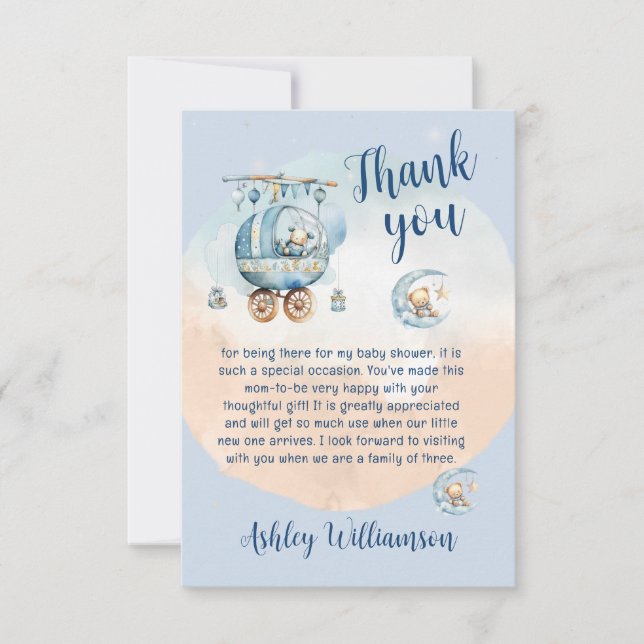 Cute Nalle Celestial Baby Shower Tack Kort (Framsida)