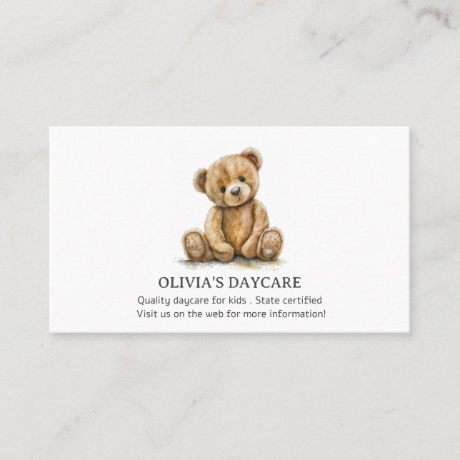 Cute Nalle Childcare Daycare Babysit Visitkort (Framsida)