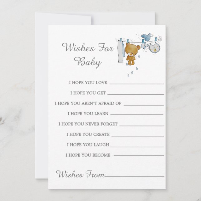 Cute Nalle Clothes Line Önskemål för Baby Card (Framsida)