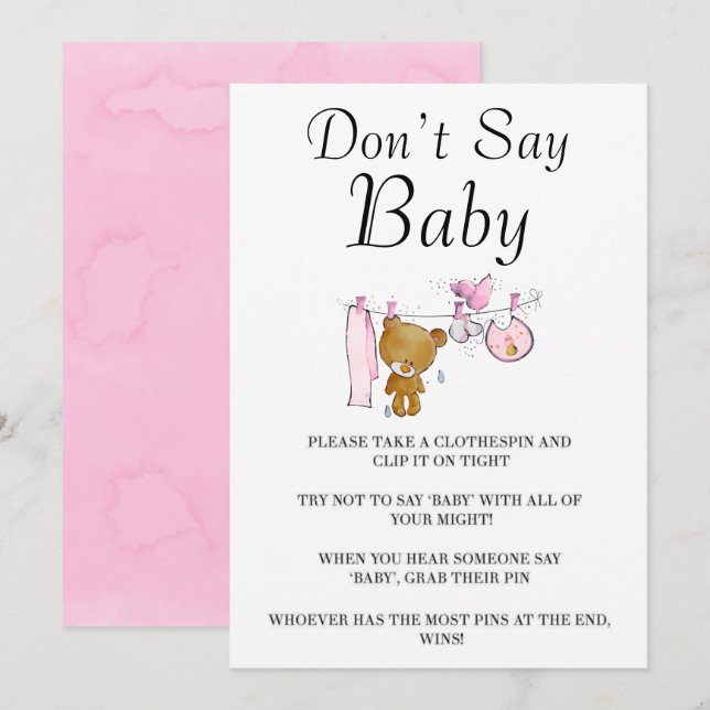 Cute Nalle Clothes Line Säg inte Baby-kort (Fram/baksida)