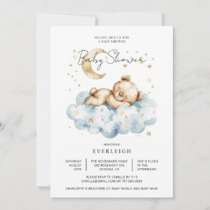 Cute Nalle Cloud Måne Baby Shower Inbjudningar