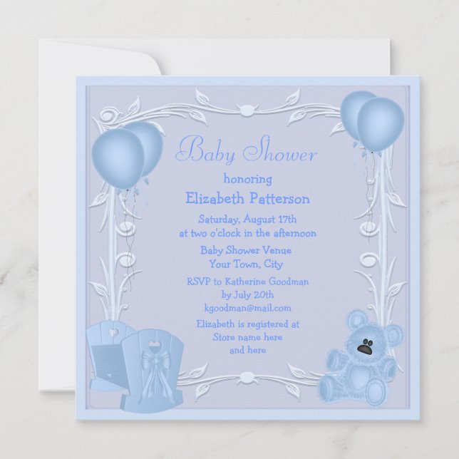 Cute Nalle & Crime Blue Baby Shower Inbjudan (Framsida)