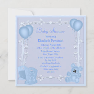 Cute Nalle & Crime Blue Baby Shower Inbjudan