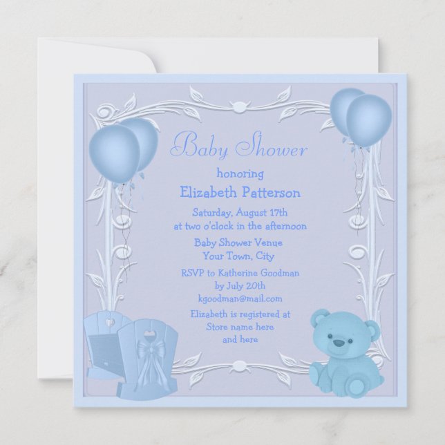 Cute Nalle & Crime Blue Baby Shower Inbjudan (Framsida)