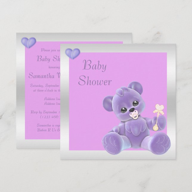 Cute Nalle Dubbla Sida Baby Shower Inbjudningar (Fram/baksida)