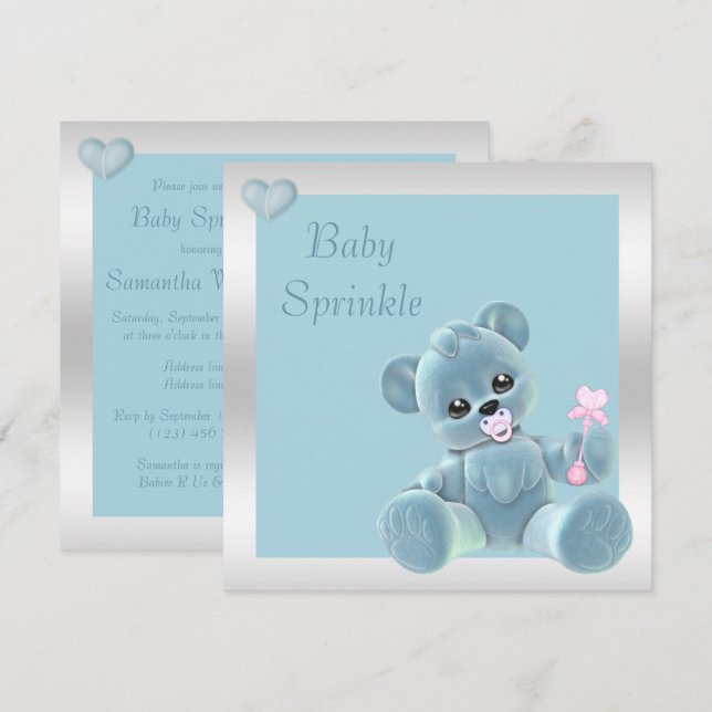 Cute Nalle Dubbla Sied Baby Sprinkle Inbjudningar (Fram/baksida)