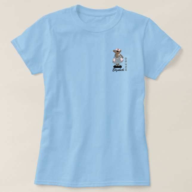 Cute Nalle eget namn T-Shirt för sjuksköterska (Design framsida)