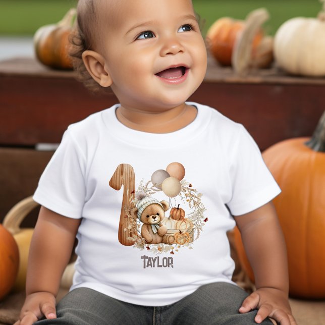 Cute Nalle Fall Beary 1:a födelsedag T-shirt (Cute Teddy Bear Fall Beary 1st Birthday T-shirt)