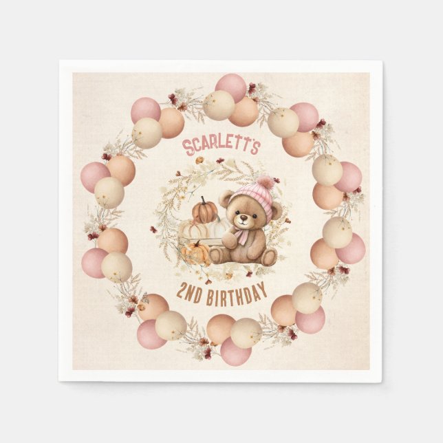 Cute Nalle Fall Birthday Girl Pappra Napkins Pappersservett (Framsidan)