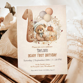 Cute Nalle Fall Pumpkins Beary 1:a födelsedagen Inbjudningar