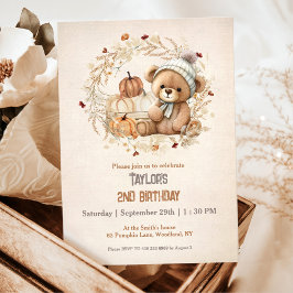 Cute Nalle Fall Pumpkins Boy Birthday Inbjudningar