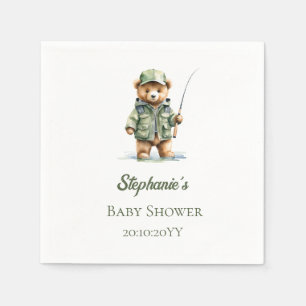 Cute Nalle Fisherman Reel Excted Baby Shower Pappersservett