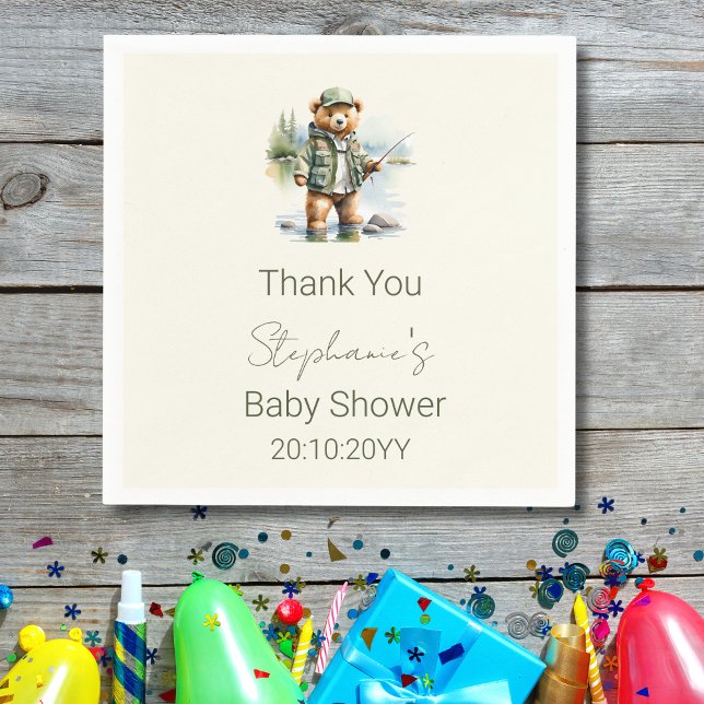 Cute Nalle Fisherman Reel Excted Baby Shower Pappersservett (Skapare uppladdad)
