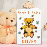 Cute Nalle Flowers Grattis på födelsedagen Kids Kort<br><div class="desc">Cute Nalle Flowers Grattis på födelsedagen Kids Card. Personlig hälsningskort med söt brun nalle,  handdragna blommor,  Grattis på födelsedagen och namn. Lägg till ditt namn.</div>