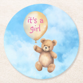 Cute nalle flytande babydusch i ballongen underlägg papper rund