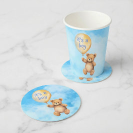 Cute nalle flytande babydusch i ballongen underlägg papper rund