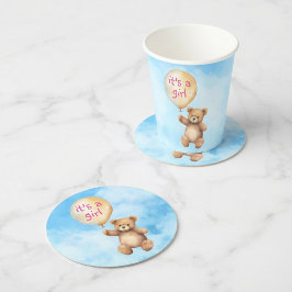 Cute nalle flytande babydusch i ballongen underlägg papper rund