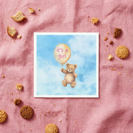 Cute nalle flyter babydusch för ballongflickor pappersservett