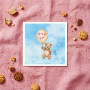 Cute nalle flyter babydusch för ballongflickor pappersservett