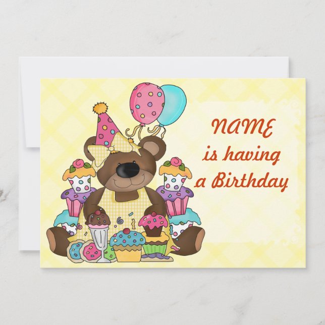 Cute Nalle-Födelsedagsfest Inbjudningar (Framsida)