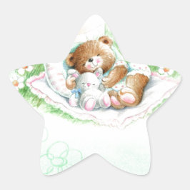 Cute nalle for baptism, Christening Stjärnformat Klistermärke