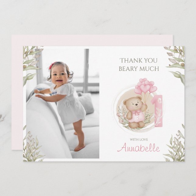 Cute Nalle | Första födelsedag | Foto Tack Kort (Fram/baksida)