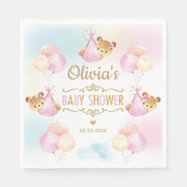 Cute Nalle Girl Baby Shower Rosa Pappersservett