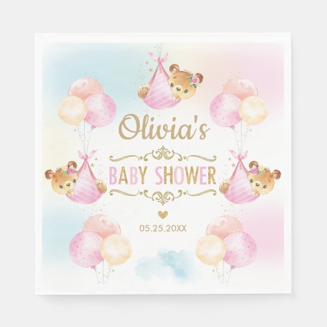Cute Nalle Girl Baby Shower Rosa Pappersservett (Framsidan)