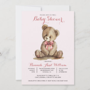 Cute Nalle Girl Rosa Baby Shower Inbjudningar