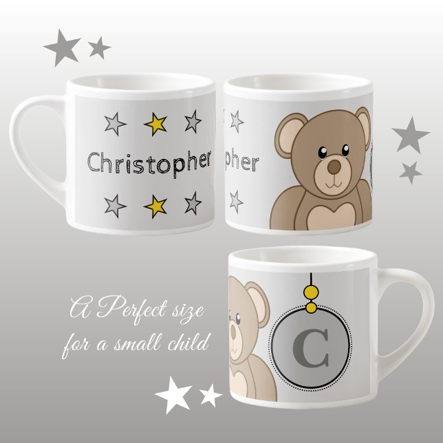 Cute nalle grått-gult med stjärnor för barn espressomugg (Skapare uppladdad)