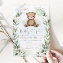 Cute Nalle Greenery Guld Neutralt Baby Shower