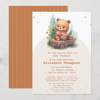 Cute Nalle Hämta en Bok Baby Shower Inbjudningar