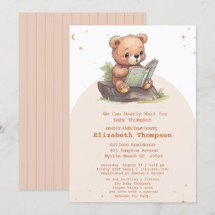 Cute Nalle Hämta en Bok Baby Shower Inbjudningar