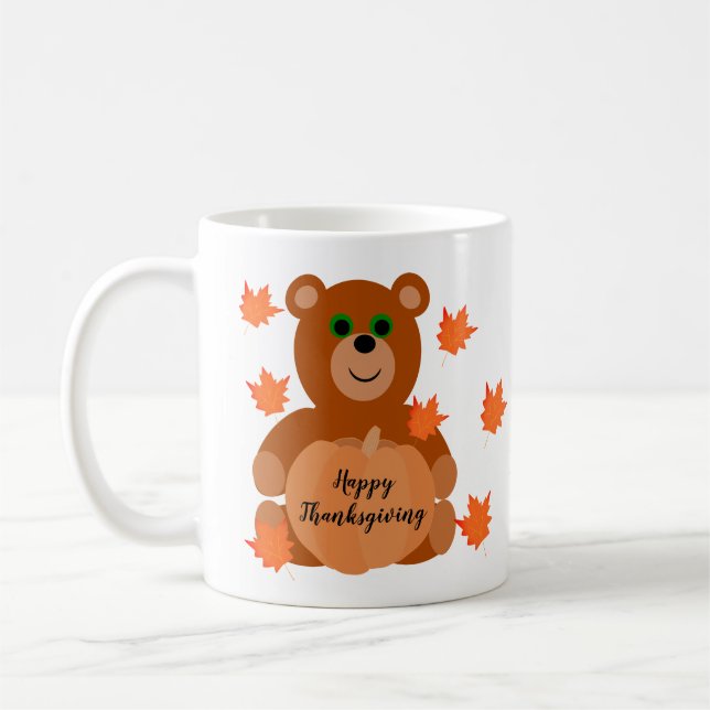 Cute Nalle Happy thanksgiving Pumpkin Löv Kaffemugg (Vänster)
